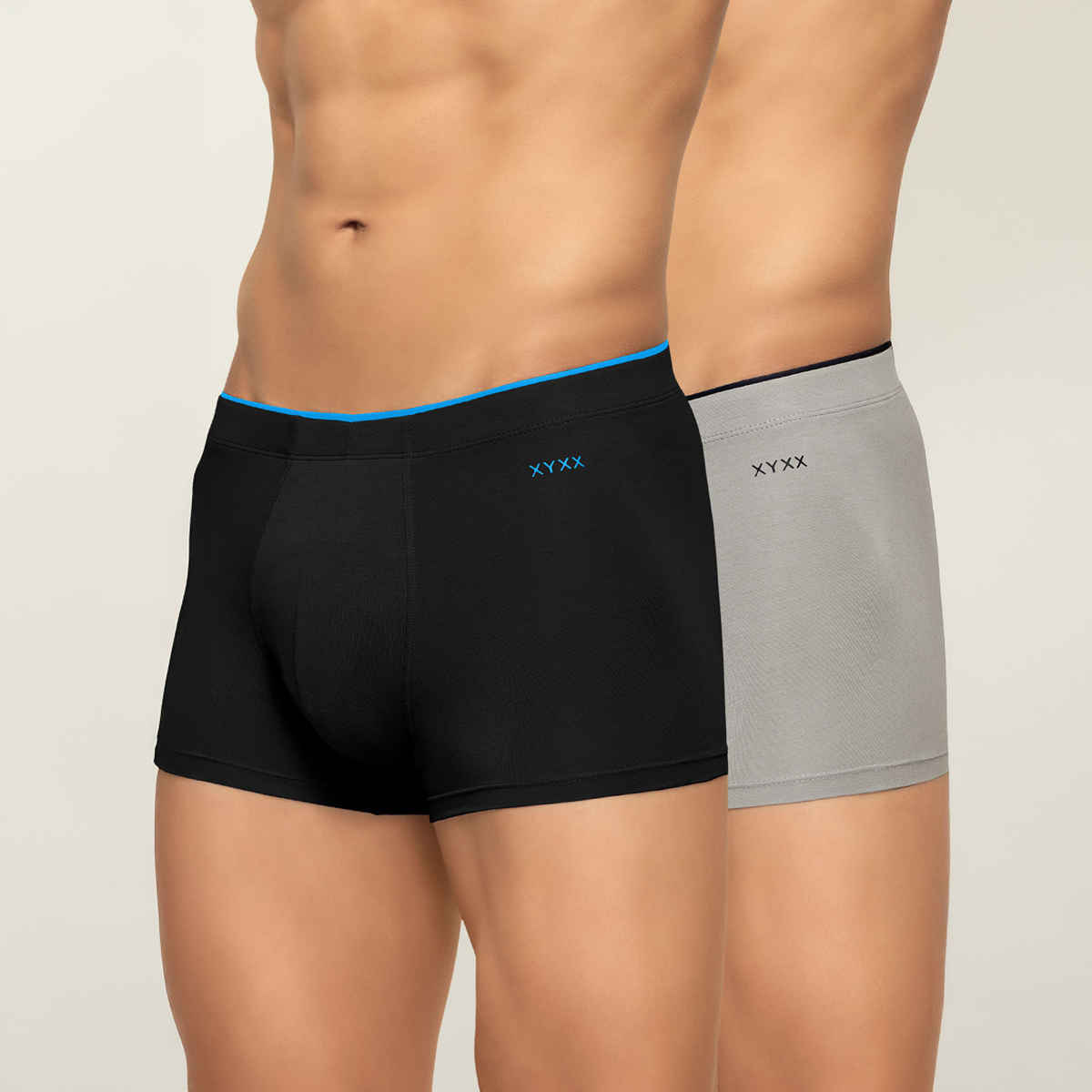 XYXX Men's Uno Modal Solid Trunks Pack of 2, Black & Heather Grey| M