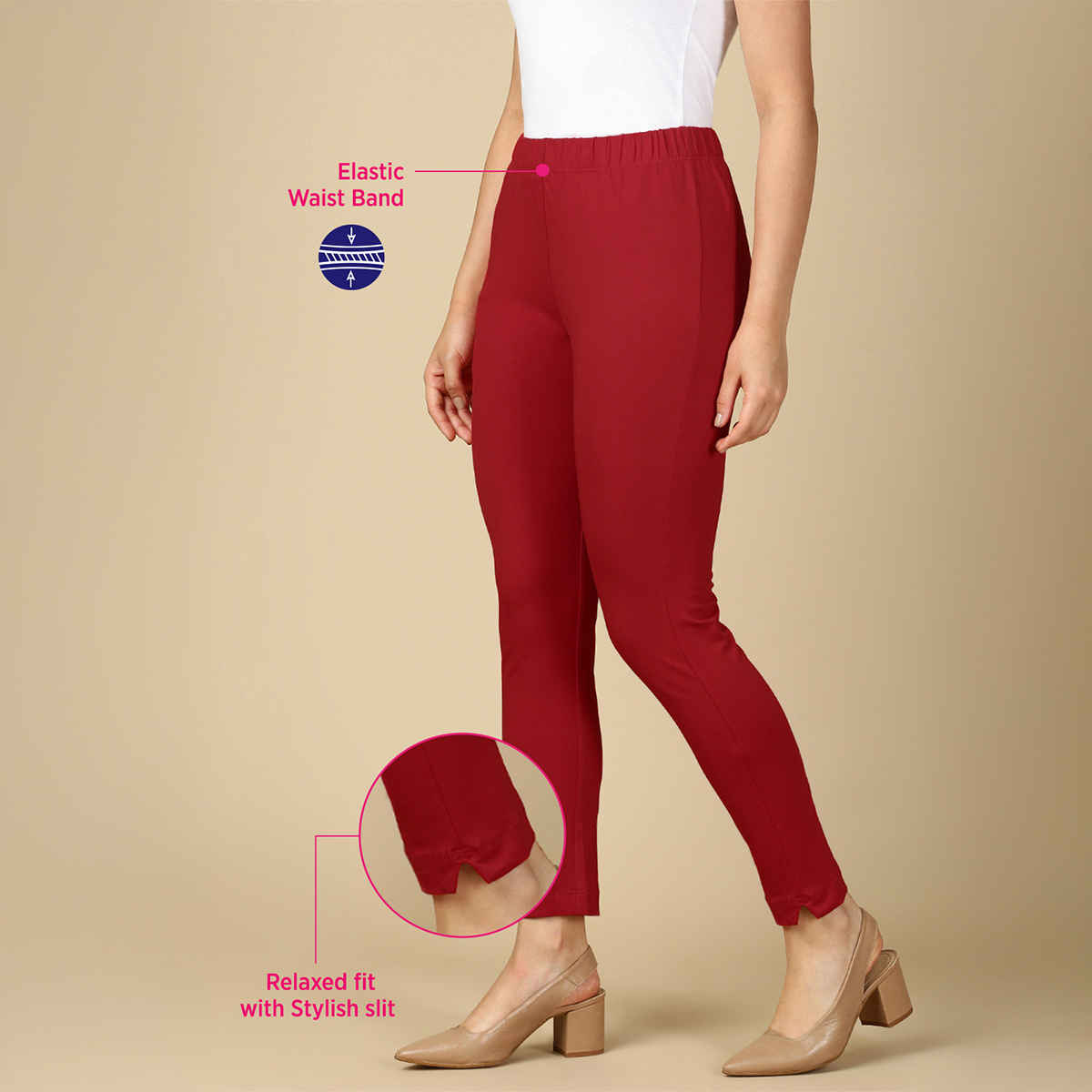 PYNK By Lux Cozi Women's Premium Modern Kurti Pants | Parry Red | Free Size