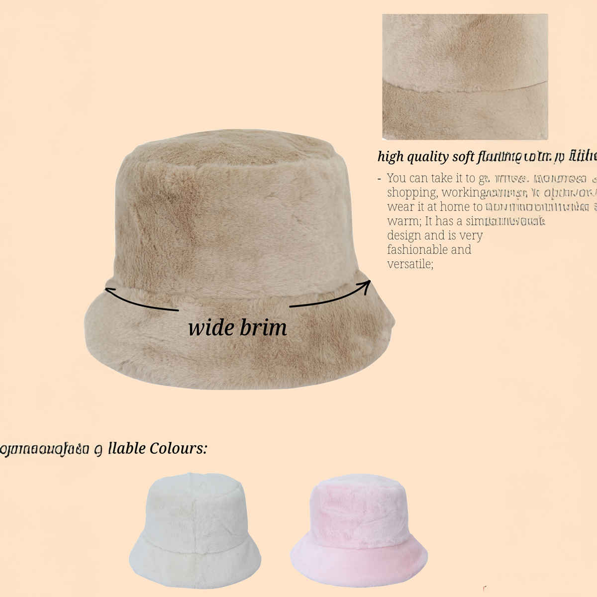 Fabseasons Women's Solid Acrylic and Faux Fur Bucket Hat | Beige - One Size