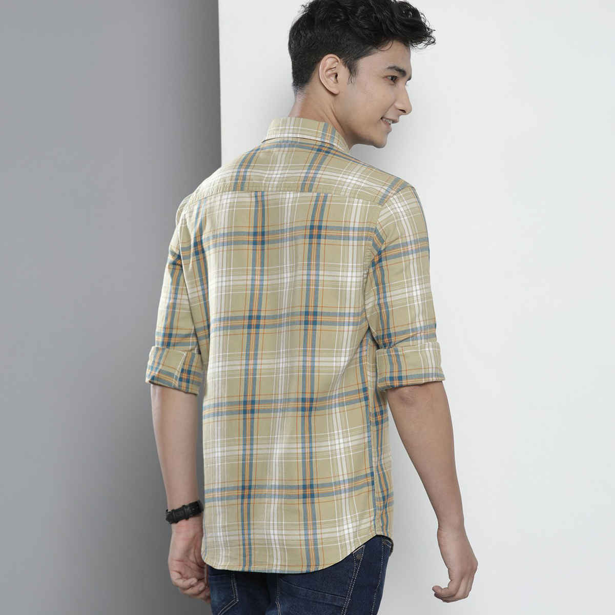 The Indian Garage Co Men's Slim Fit Checked Casual Shirt | Green - S