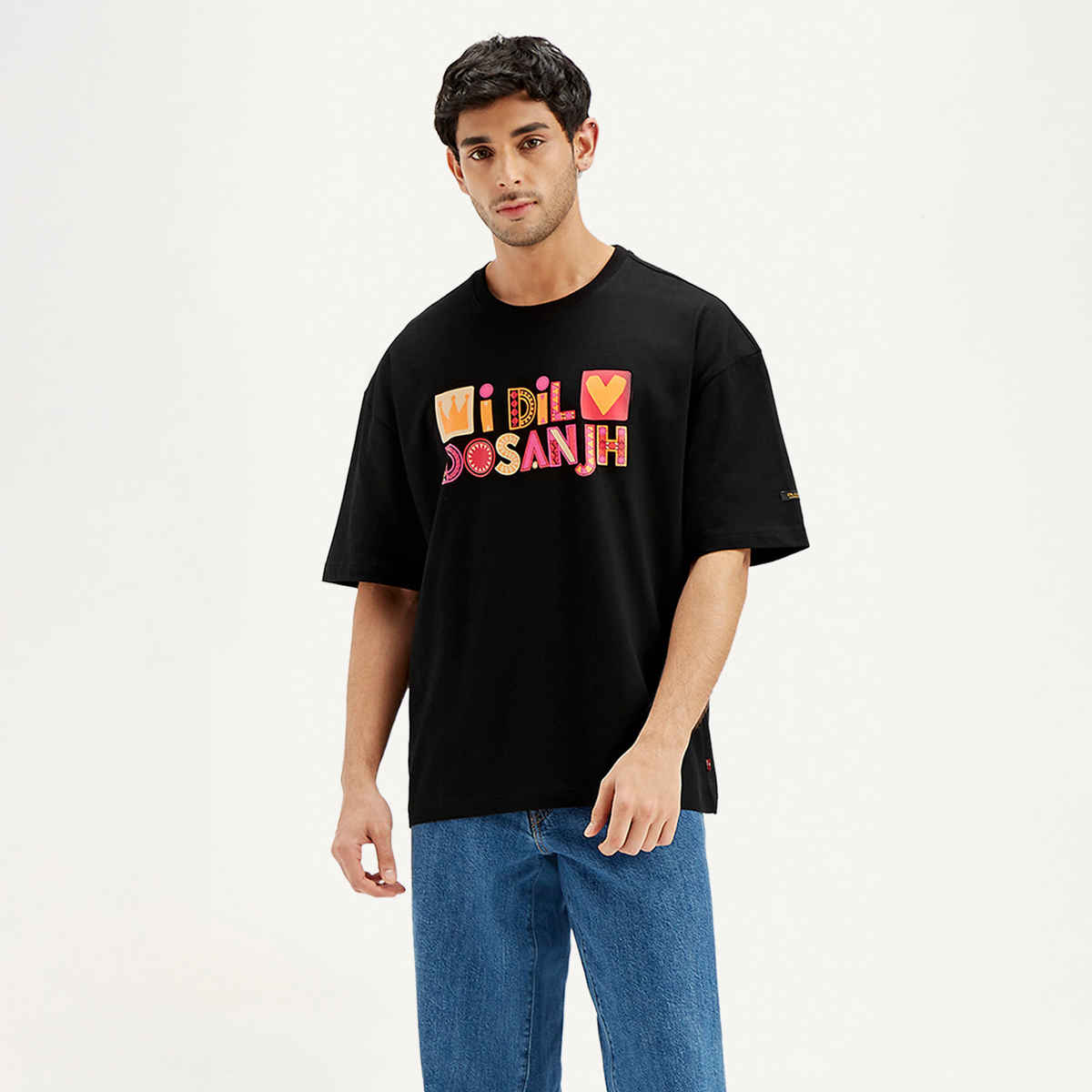 Levi's Men's X Diljit Unisex Graphic Print Loose Fit T-shirt | Black - L