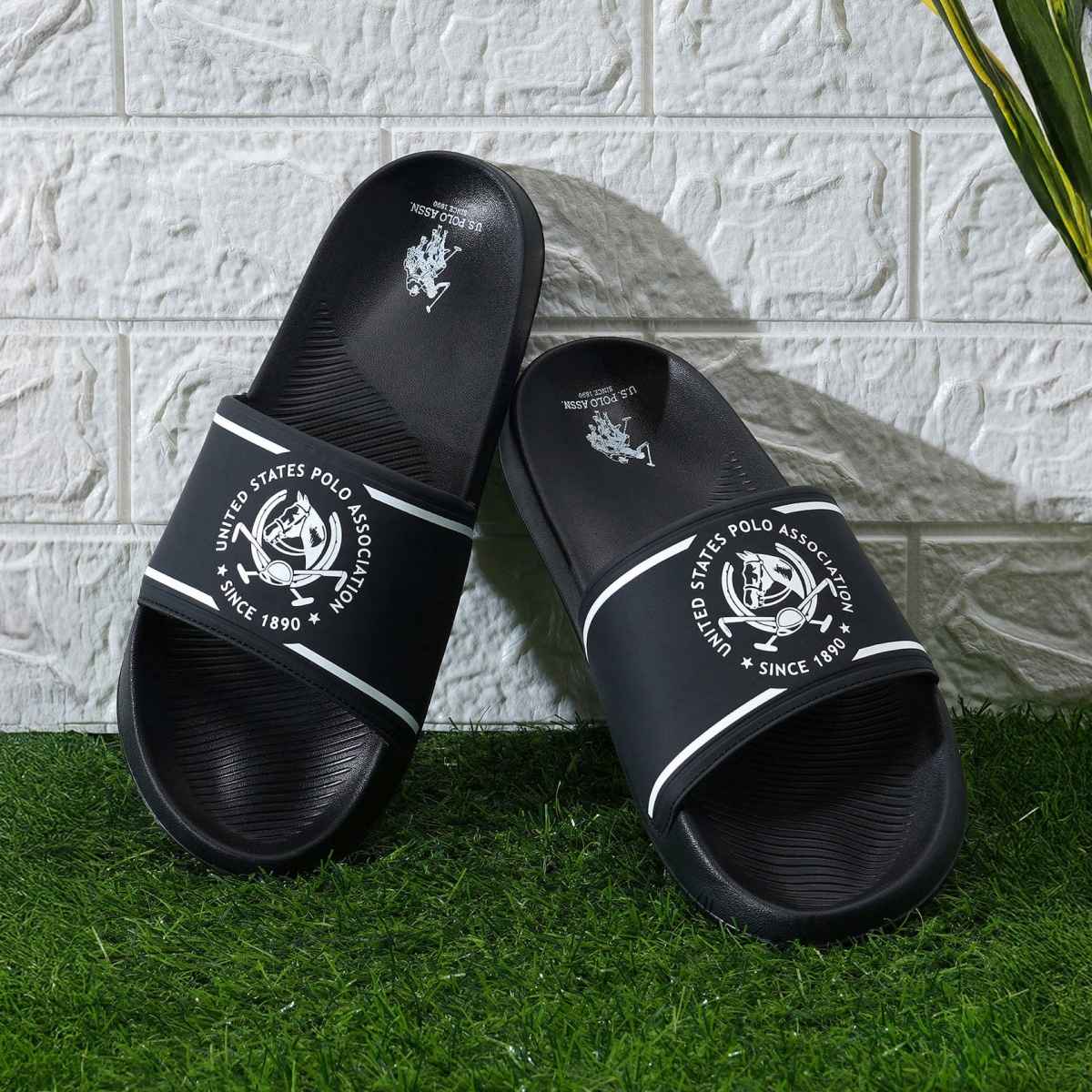 U.S. Polo Assn. Men's Men Brand Print Zane 5.0 Slides Black | UK 10