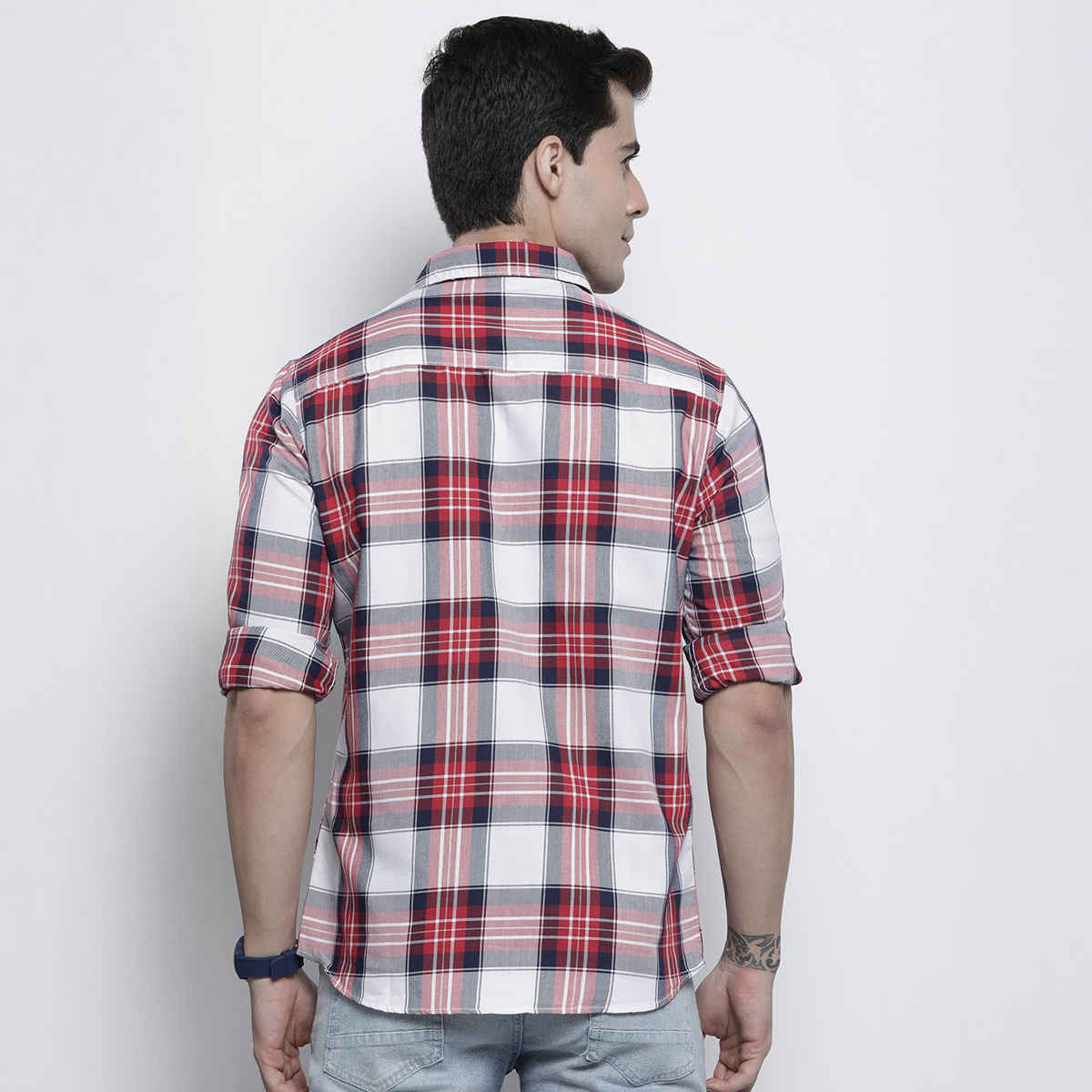 The Indian Garage Co Men's Regular Fit Checkered Casual Shirt | Red - S