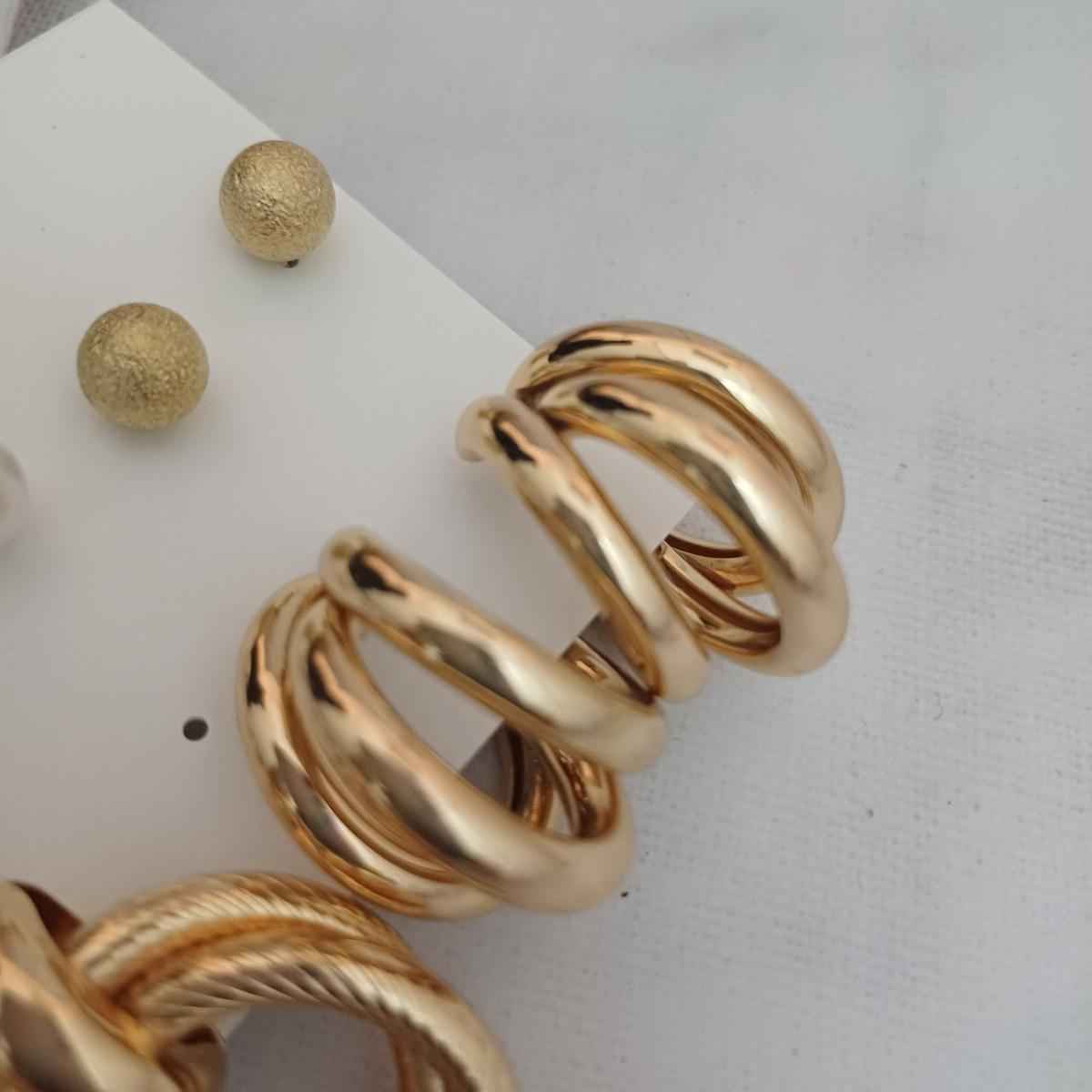 Set Of 5 Earrings Gold Style 1