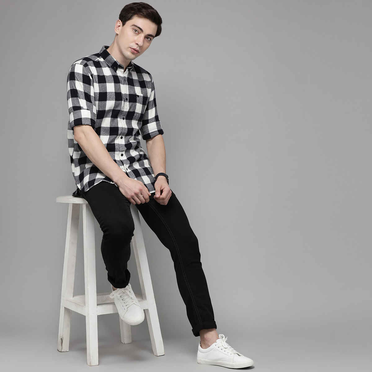 The Bear House Men Slim Fit Flannel Button-Down Casual Shirt - Stephen | Black | L