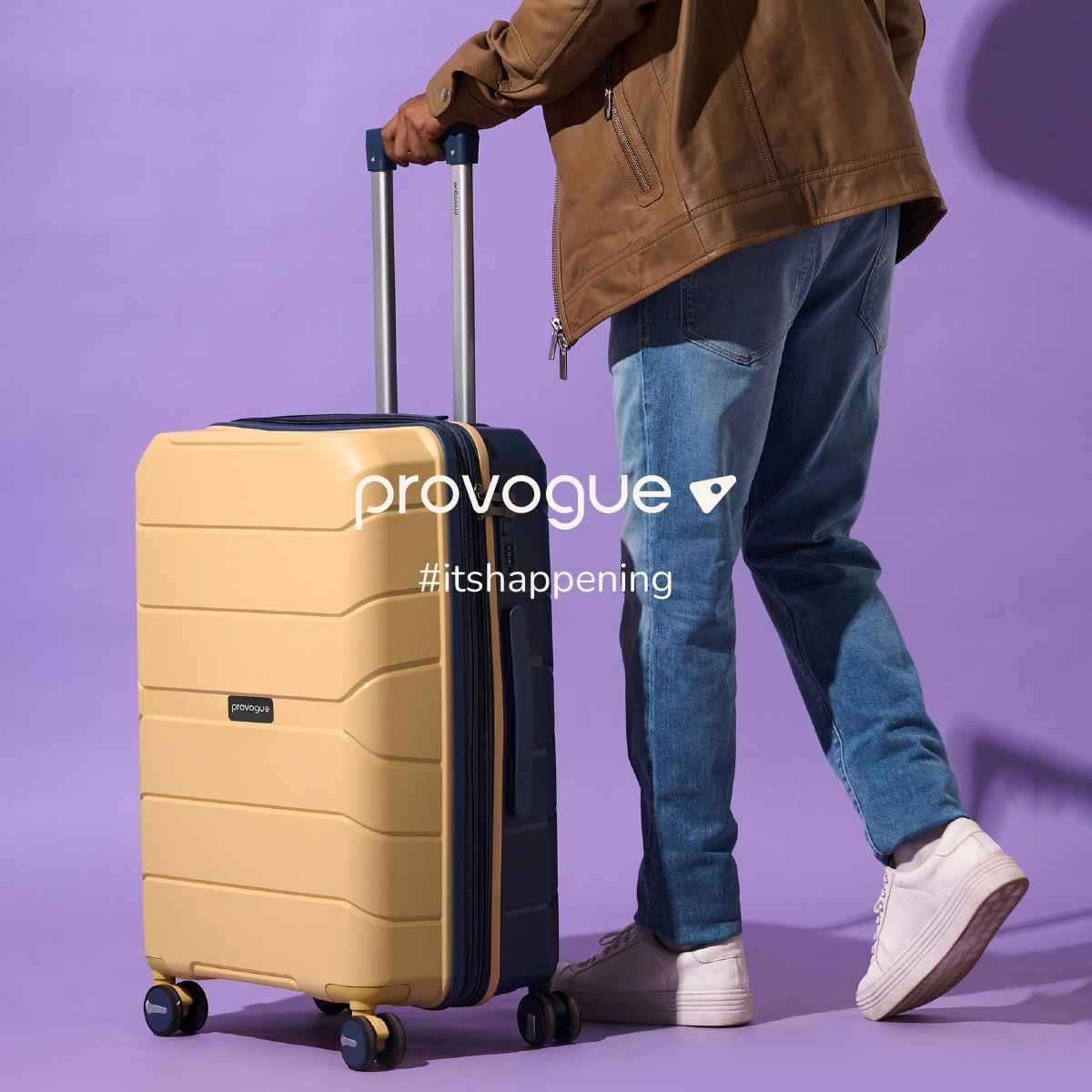 Provogue Cascade Hard-Sided PP Large Luggage Trolley Bag | Golden Yellow and Blue Berry - 75 cm