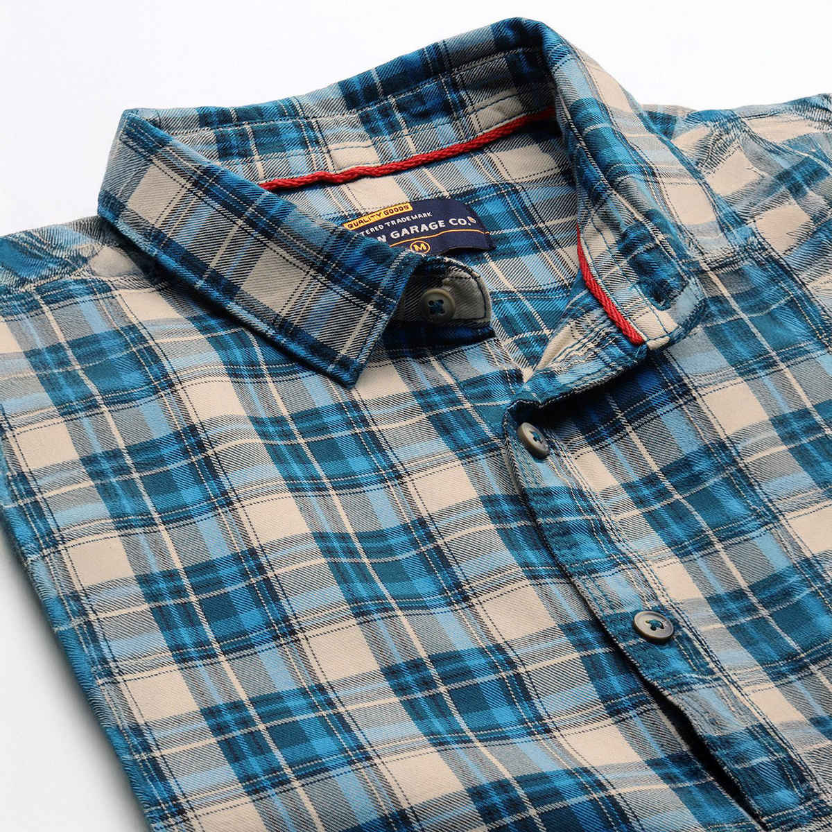 The Indian Garage Co Men's Slim Fit Checkered Casual Shirt | Blue - M