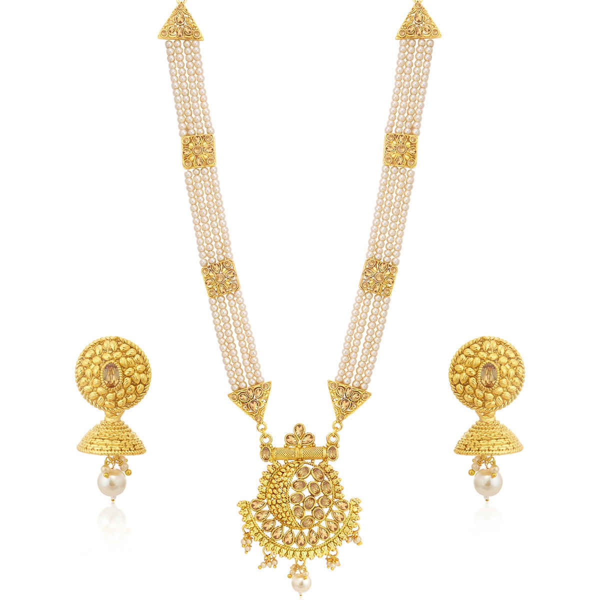 Sukkhi Classic Lct Gold Plated Pearl Long Haram Necklace Set For Women