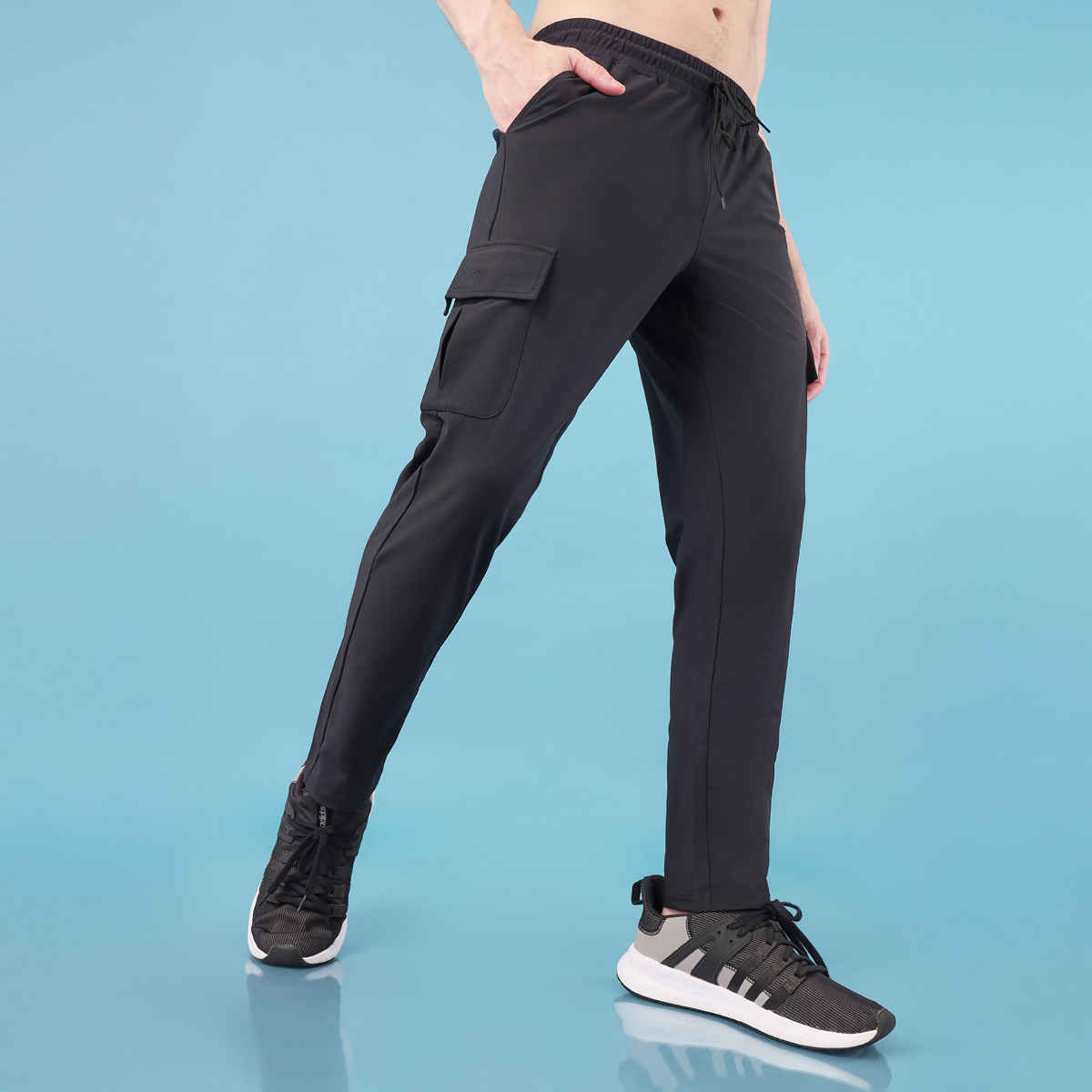 Technosport Men Poly Solid Relax Fit Sports Cargo Trackpants with DURACOOL+ | Black | L