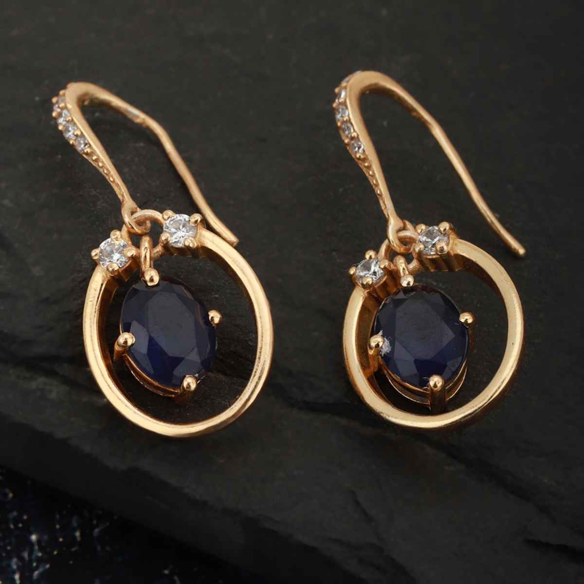 Carlton London 18kt Gold Plated with CZ and Glass Bead Oval Drop Earring | B823139E-1