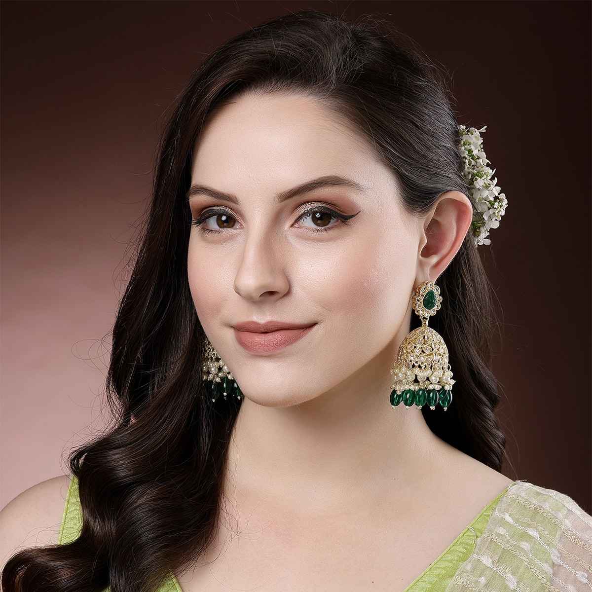 Karatcart Women's Jhumki Earrings Green and Gold One Size | 33027754