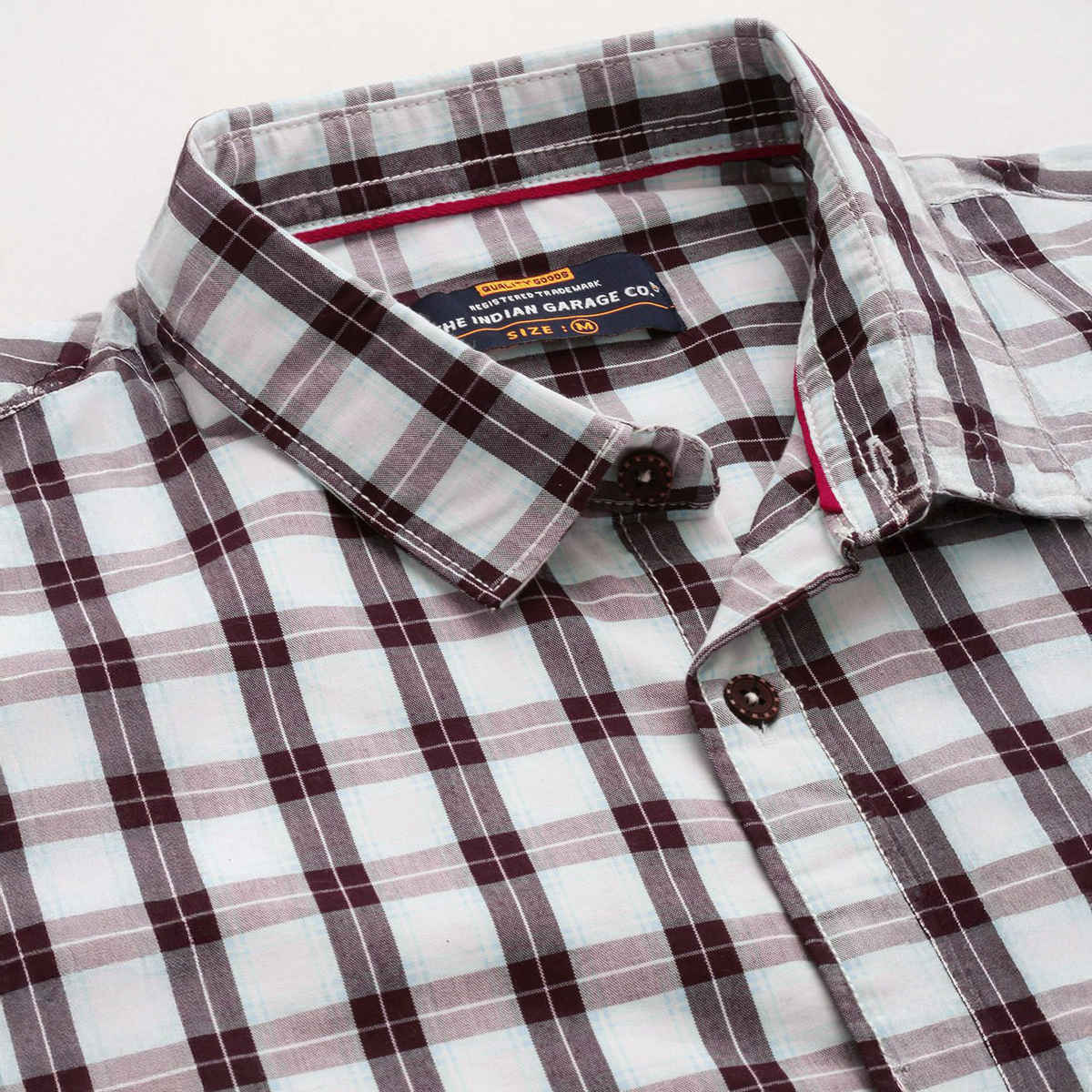 The Indian Garage Co Men's Slim Fit Checkered Casual Half Sleeve Shirt | Brown - L