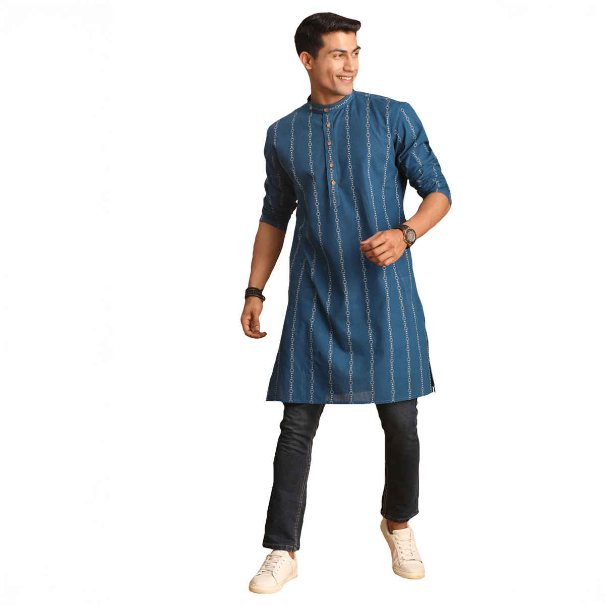 Vastramay Men's Indigo Blue Cotton Kurta | S