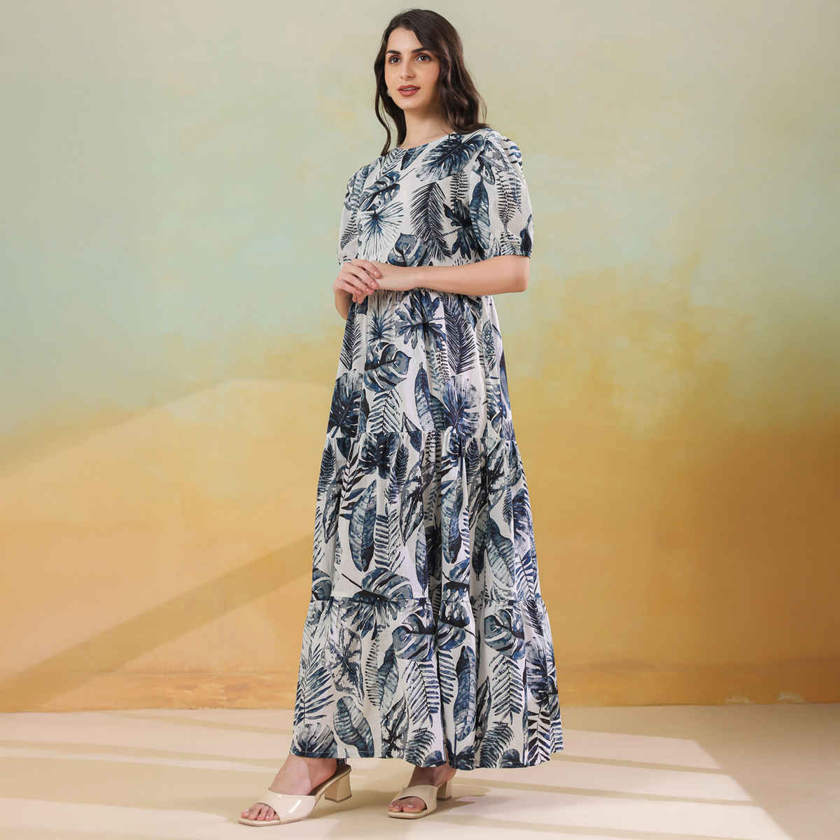 Sanskrutihomes Women's Pure Cotton Dresses | AURA-35 | Blue - XL