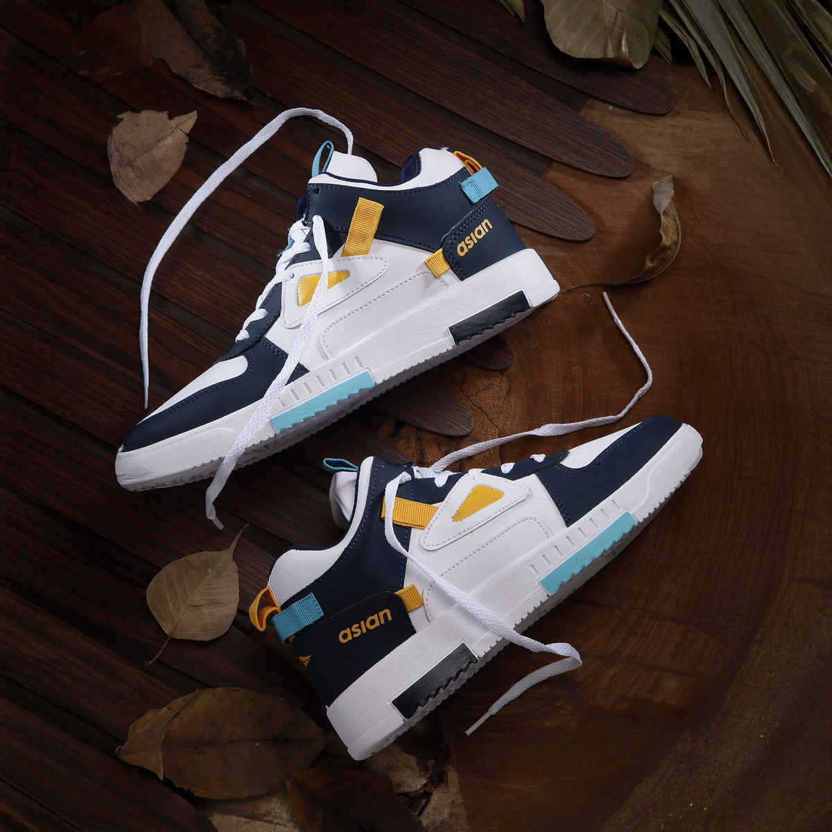 Asian Tarzan-11 Men High Top Sneakers White-Navy (Size-6)