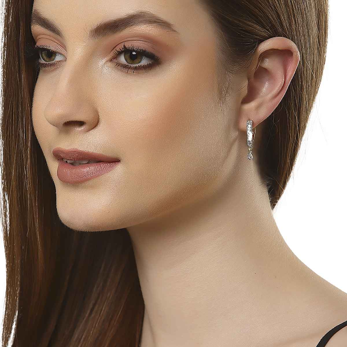 Zeneme Gold Plated Gold Toned Set Of 8 White Contemporary Stud & Drop Earrings For Women & Girls