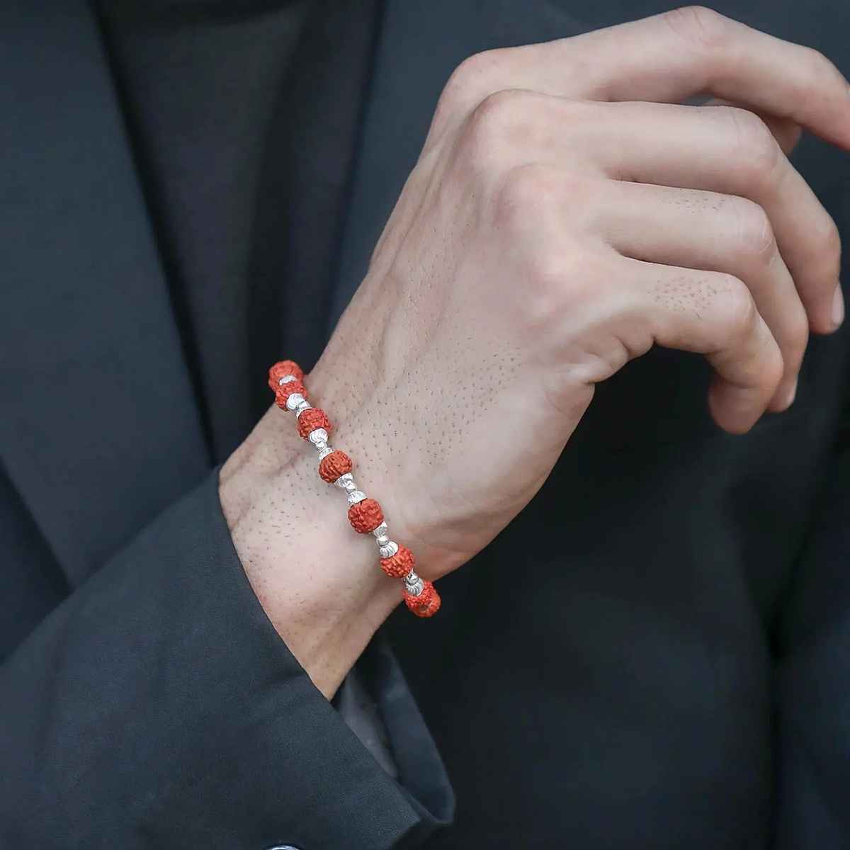 Unniyarcha Men's Silver 92.5 Bracelet With Rudraksha Beads
