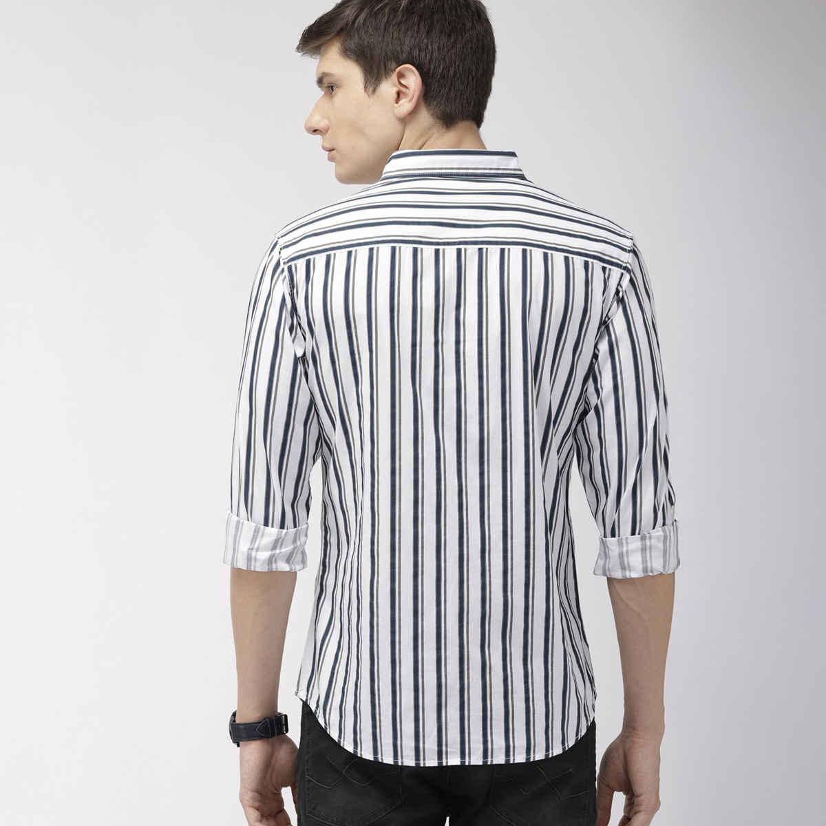 The Indian Garage Co Men's Slim Fit Multi Stripes Casual Shirt | White - 2XL