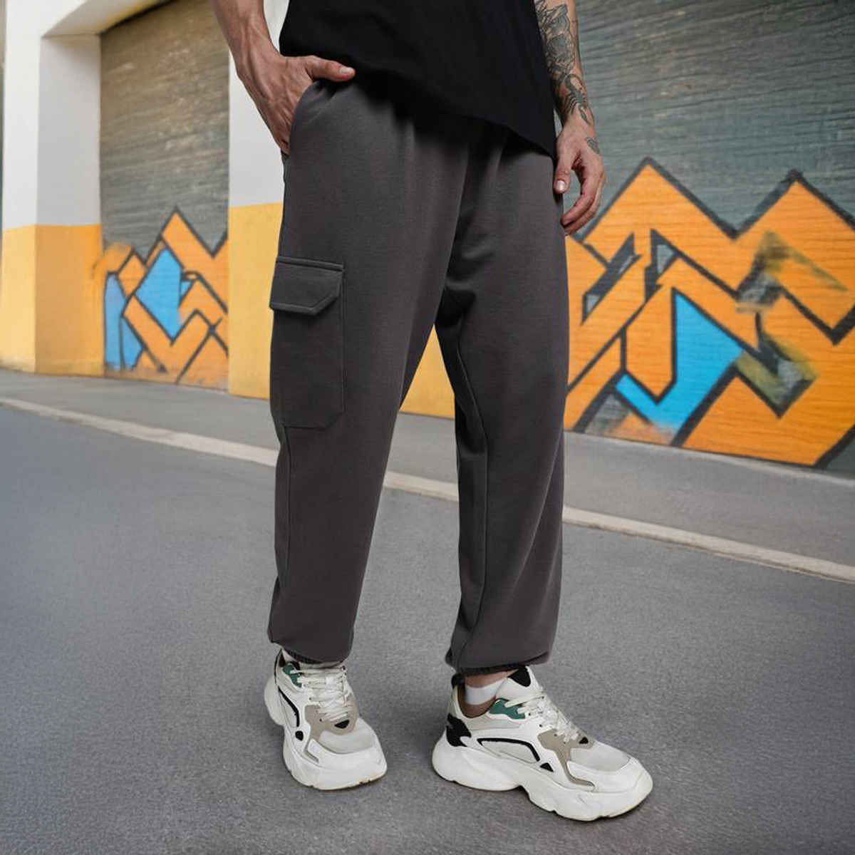 VEIRDO Men's Solid Regular Cargo with Side Pocket | VDMBW0300003 | Grey - L