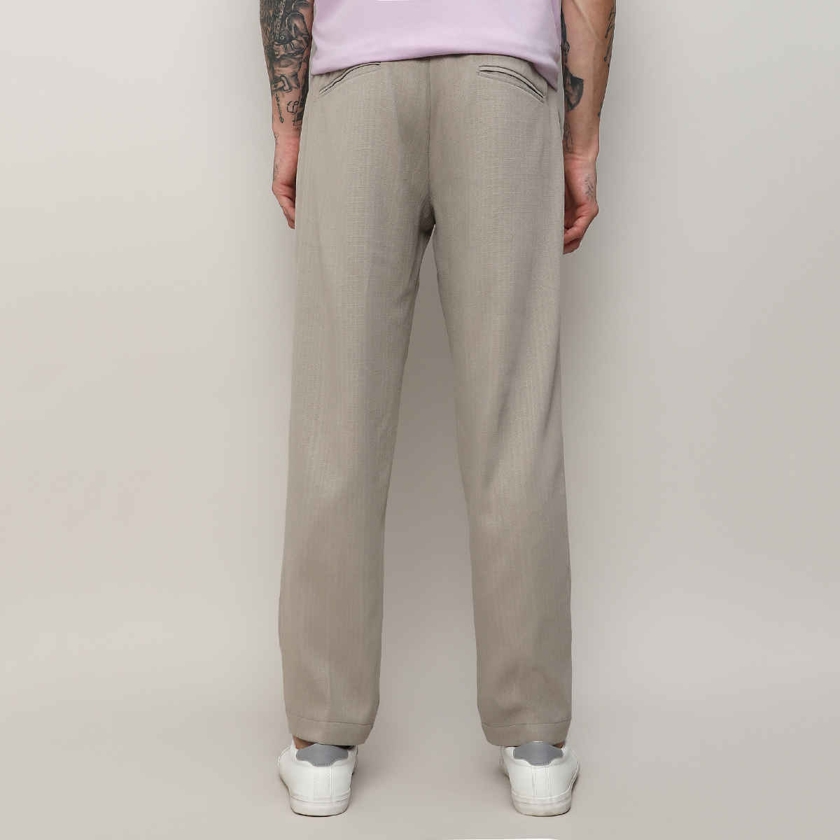 Campus Sutra Men's Solid Tailored Trousers | Grey Beige - 36