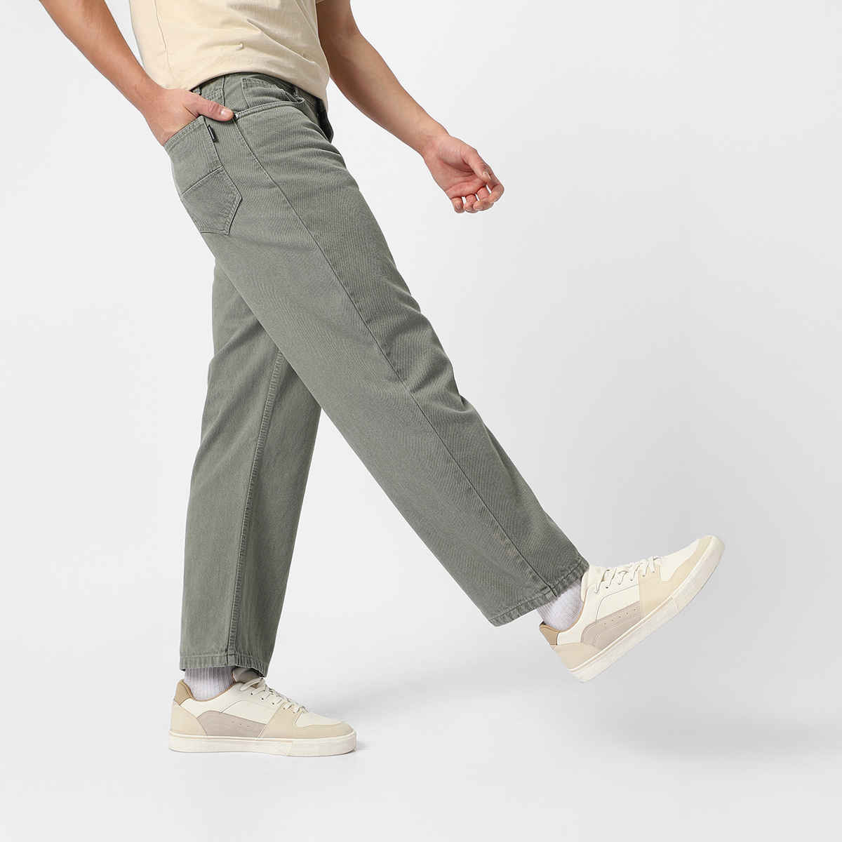 Urbano Fashion Men's Olive Green Loose Baggy Fit Washed Jeans Non-Stretchable-28