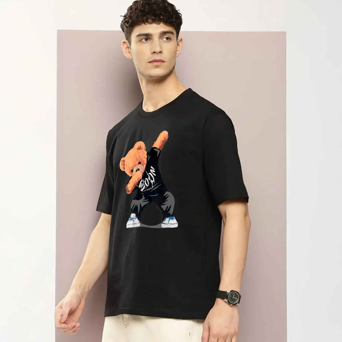 BENNY BROOKS Men's Round Neck half sleeve Oversized T-shirt |AA(ARN)BLACK152 | Black - M