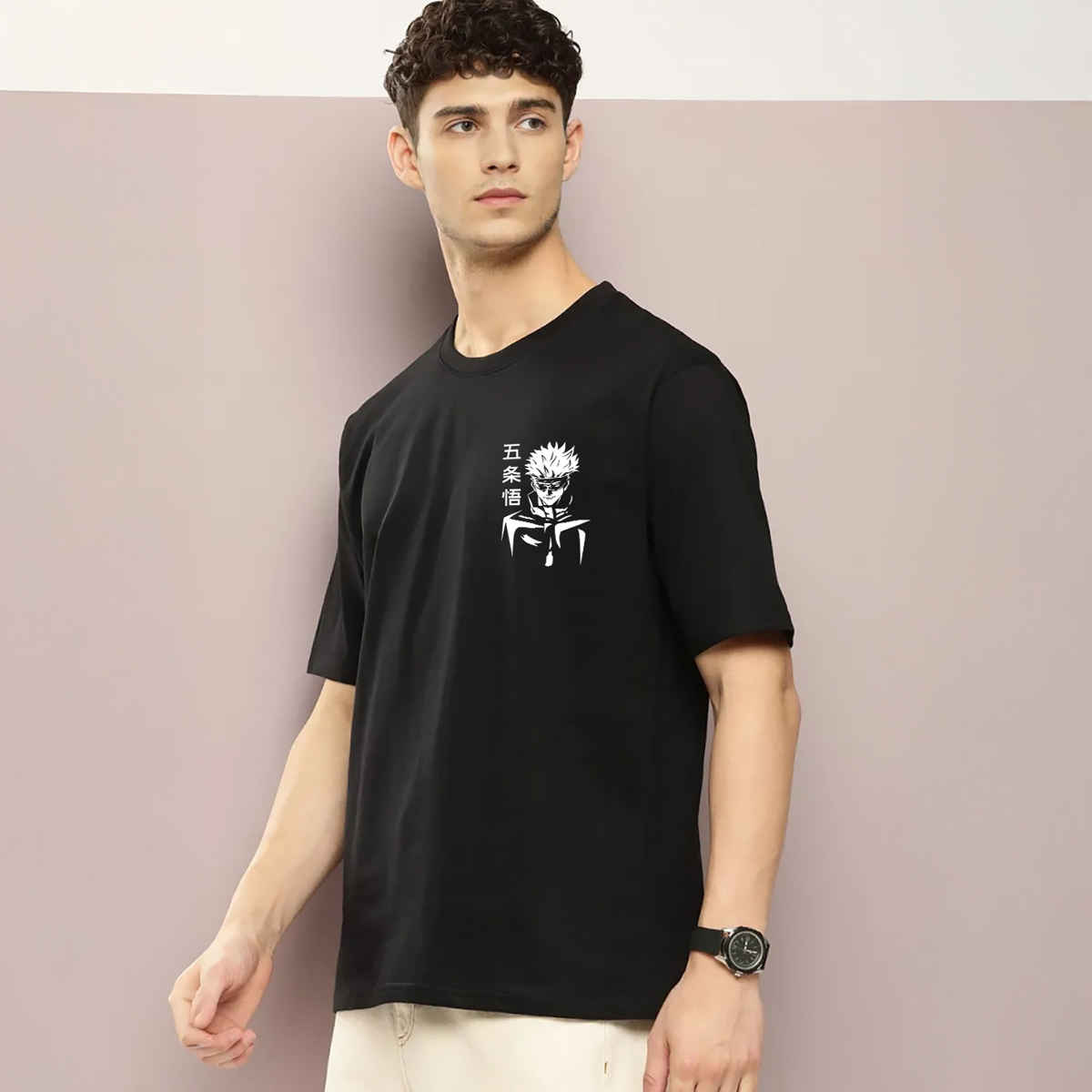BENNY BROOKS Men's Round Neck half sleeve Oversized T-shirt |AA(ARN)BLACK131 | Black - M