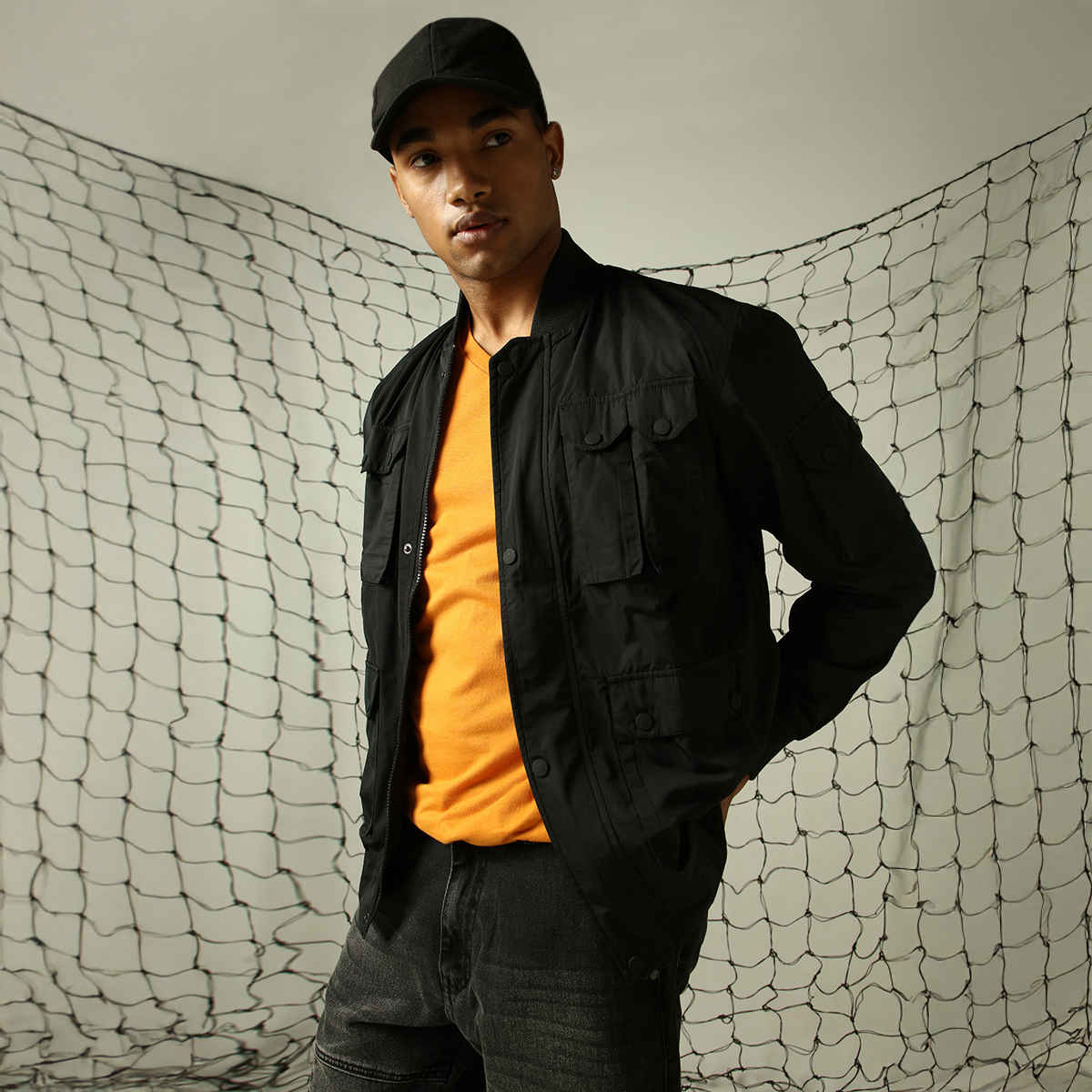 Hubberholme Men's Lightweight Open Front Utility Jacket with Bellow Pockets | Black - M