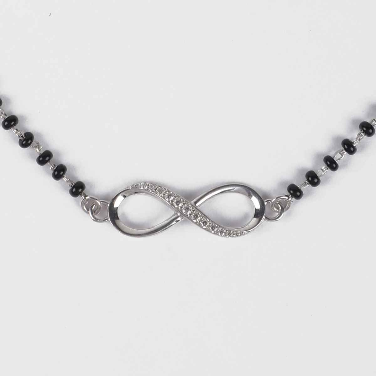 Clara Womens 925 Sterling Silver Infinity Hand Mangalsutra Bracelet | Black Beads | Rhodium Plated