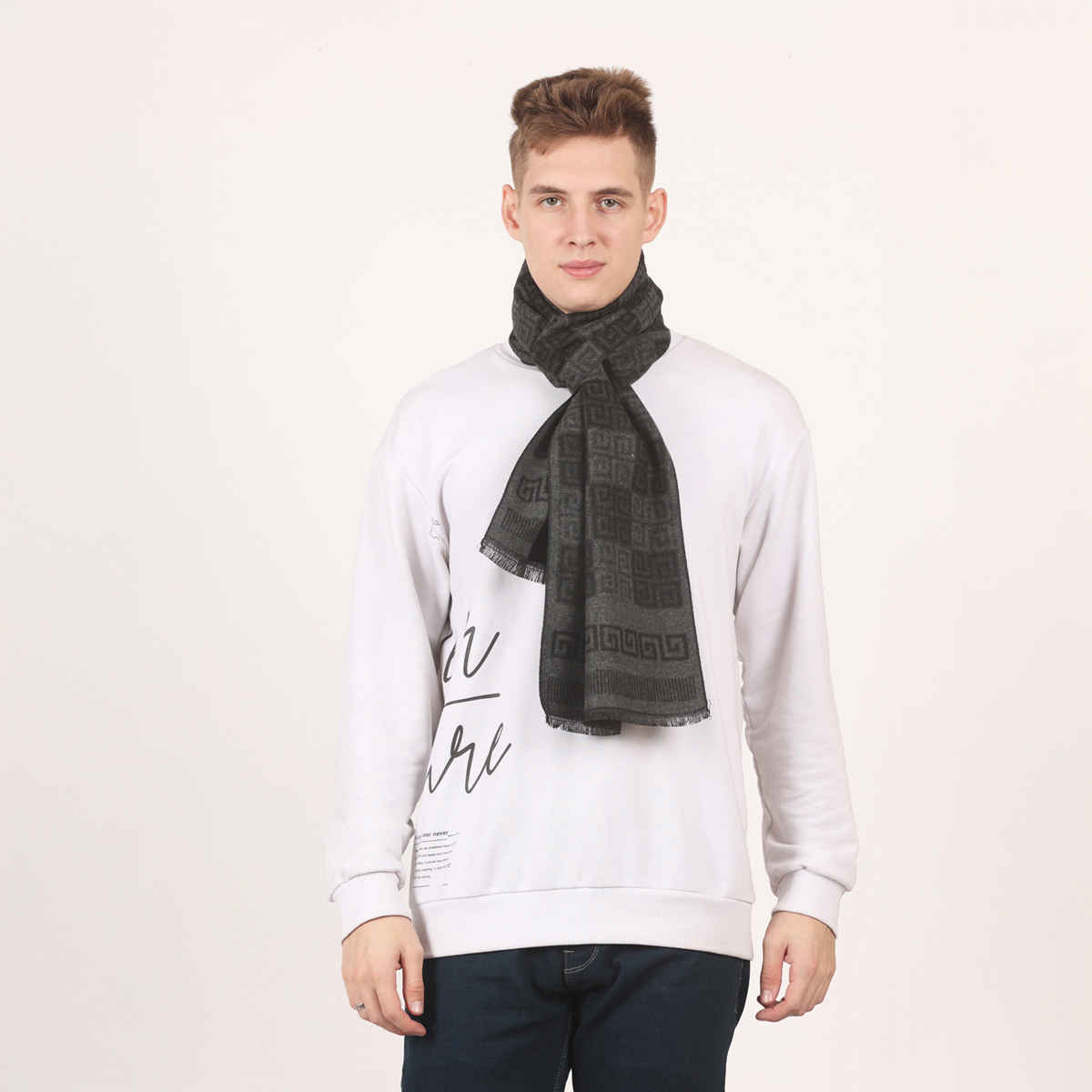 Calvadoss Men's Geometrical Muffler | MUF1609 | Black and Grey