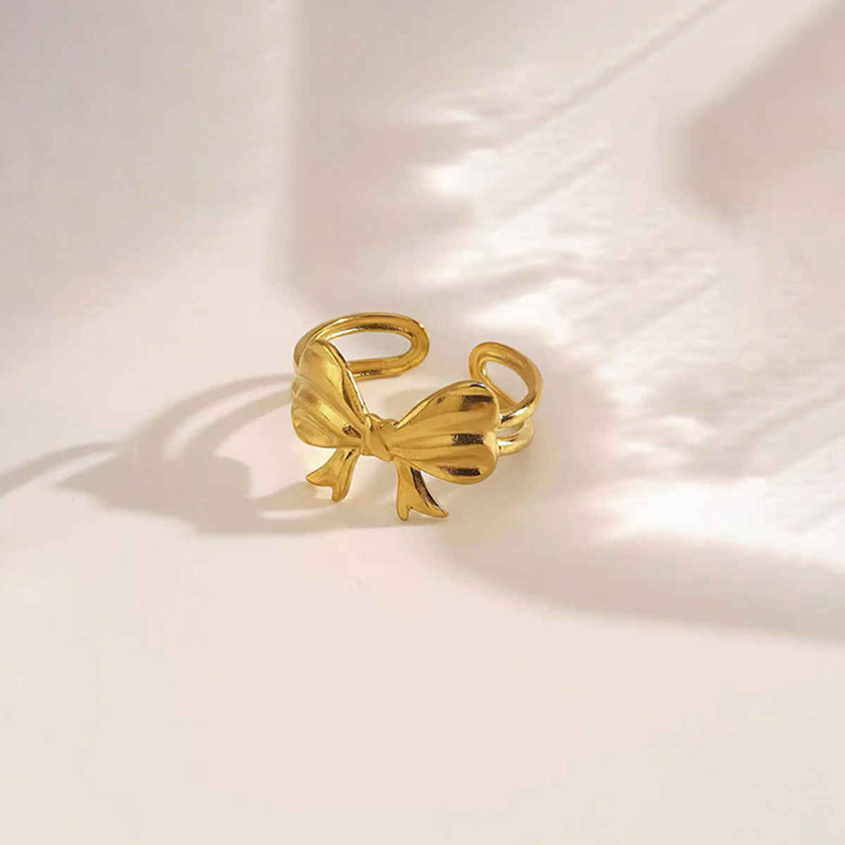 Label She Gold-Plated Stainless Steel Bow Themed Adjustable Ring | LS-RNG-72202