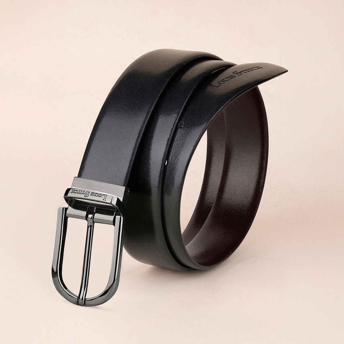 Louis Stitch Men's Textured Genuine Leather Reversible Belt | Black and Brown - 34 Inches