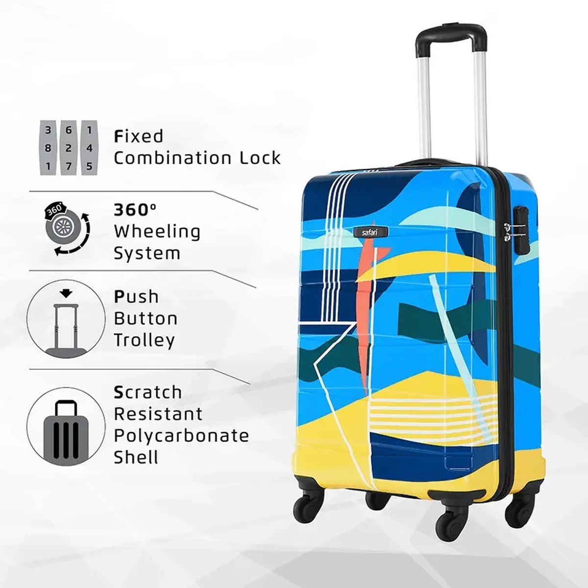 Safari Unisex Polycarbonate 38 L Trolley Bag | Multicolour - S