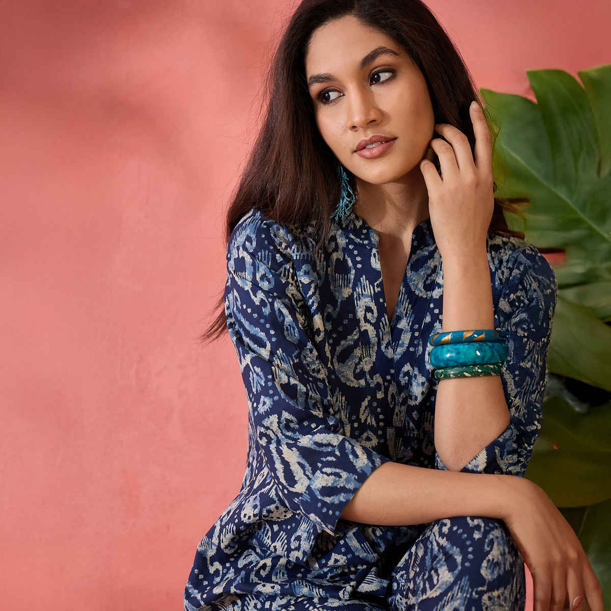 Bandia Ikkat Printed Coord Set | Indigo - M