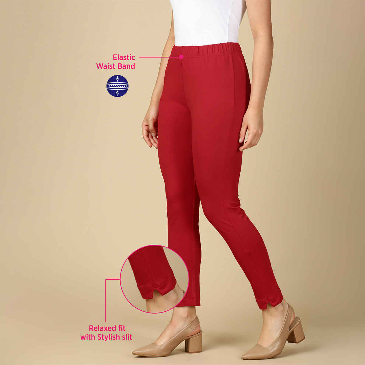 PYNK By Lux Cozi Women's Premium Modern Kurti Pants | Red | Free Size