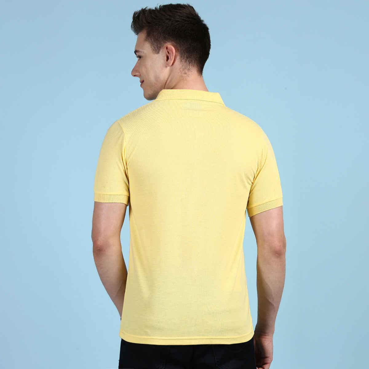 Lux Cozi Men's Solid Cotton Polo T-shirt with Pocket | Yellow - XL