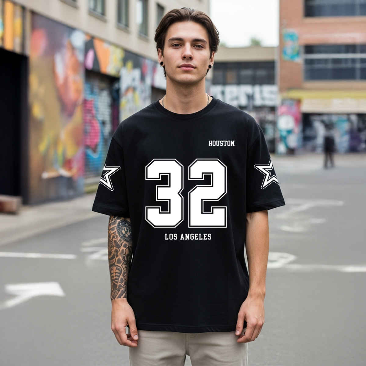 BENNY BROOKS Men's Round Neck half sleeve Oversized T-shirt |AA(ARN)BLACK43 | Black - L