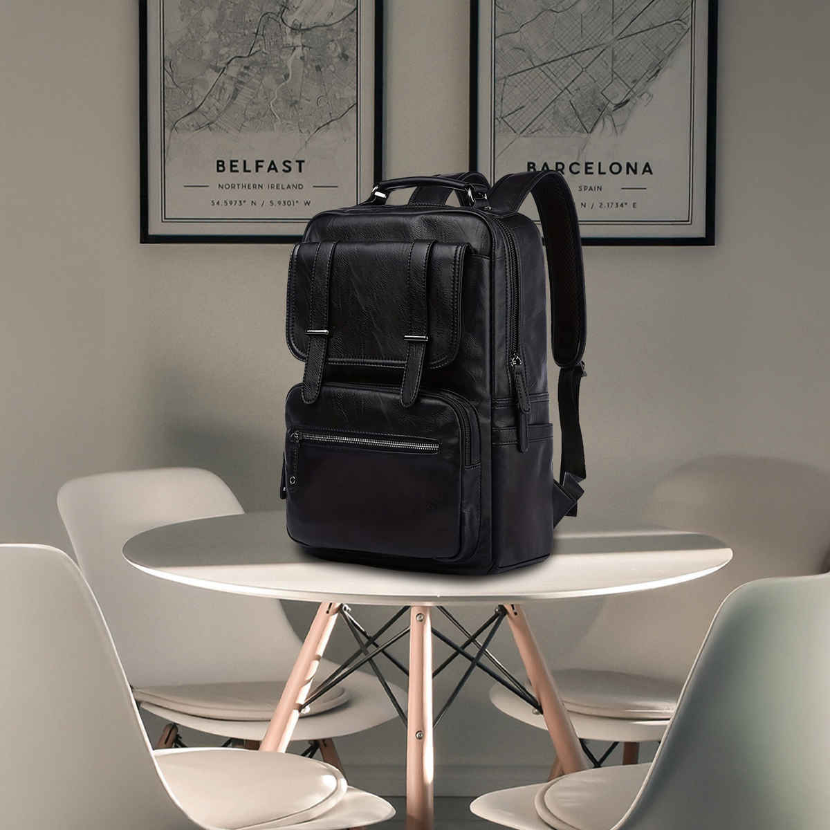 Fur Jaden Unisex Solid Vegan Leather 24 L Laptop Backpack | Black - 15.6 Inches