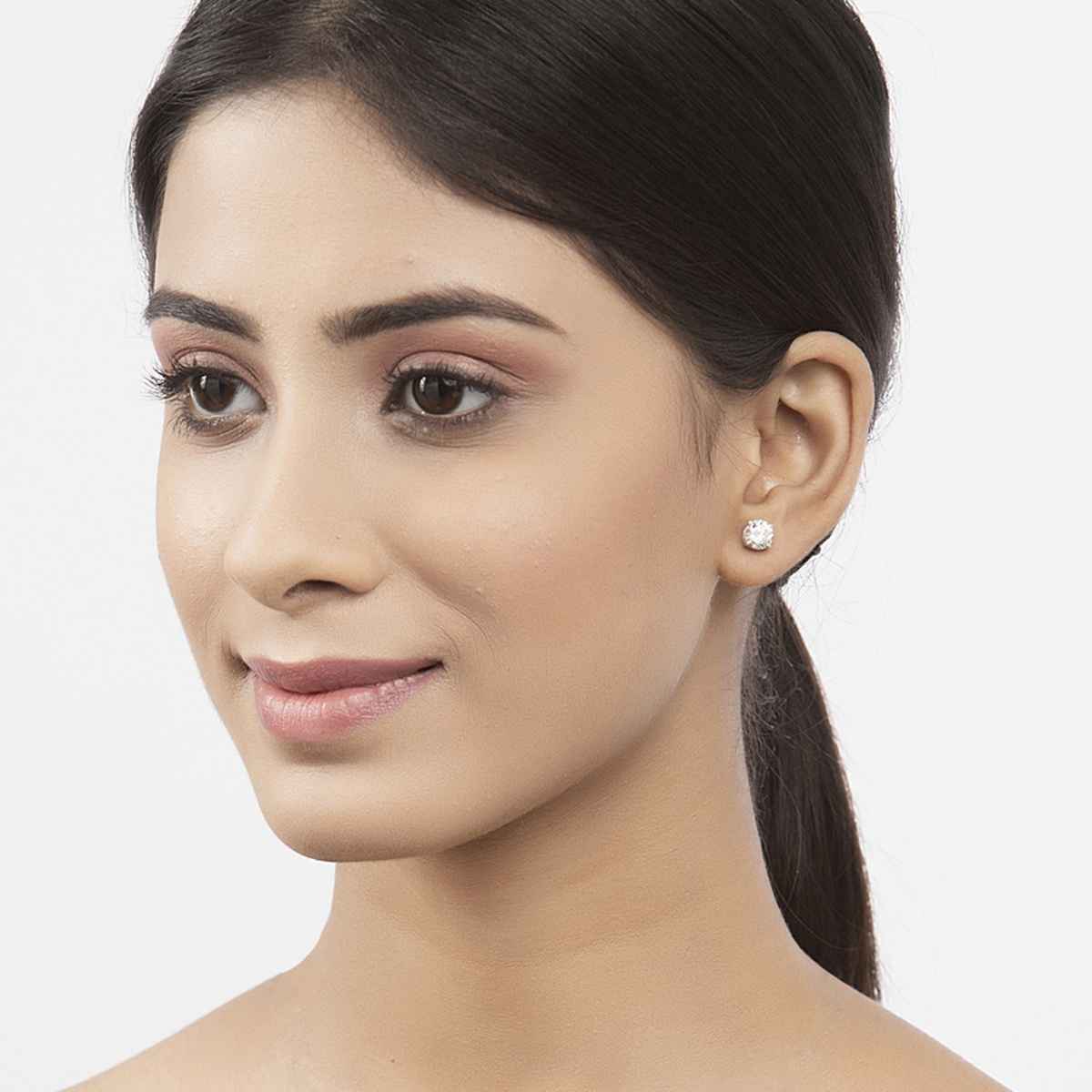 Clara 925 Sterling Silver Swiss Zirconia 6.5 mm Earring With Screw Back