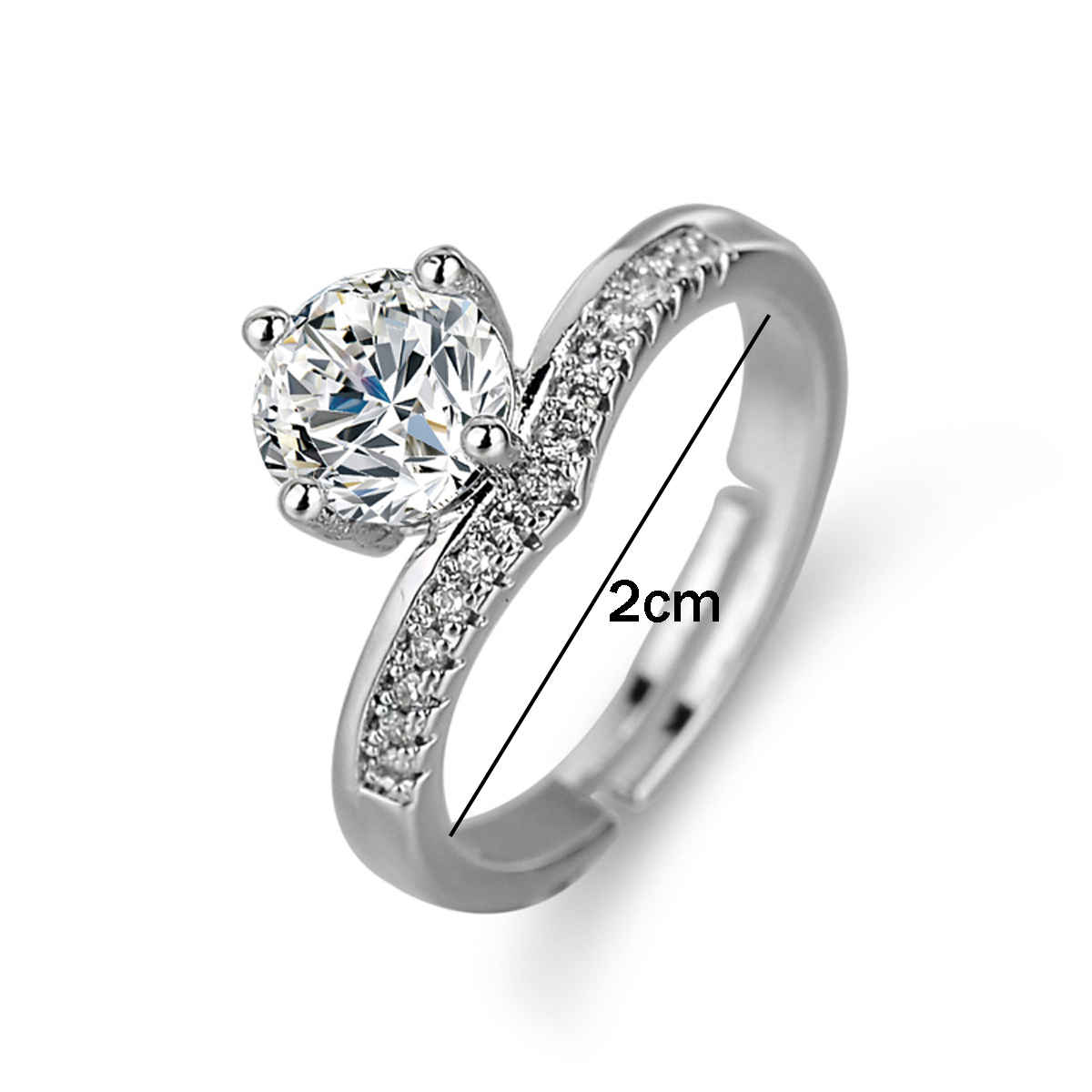 Label She Silver Plated AD Solitaire Adjustable Ring | LS-RNG-5205
