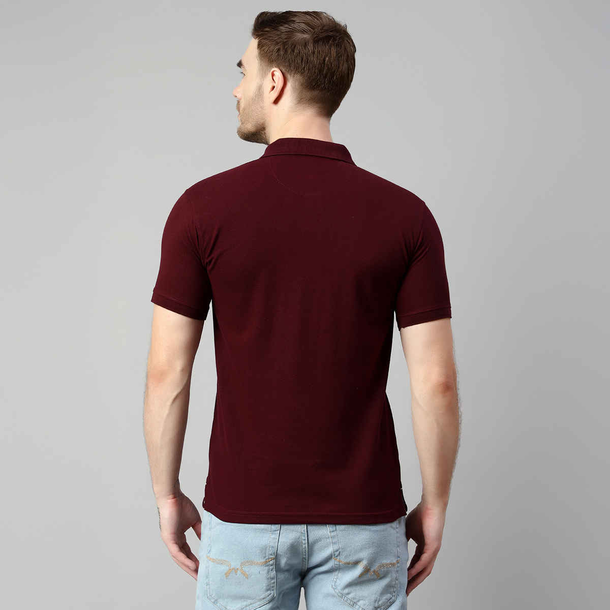 Cantabil Men's Solid Polo Neck Casual T-shirt | Wine - XL
