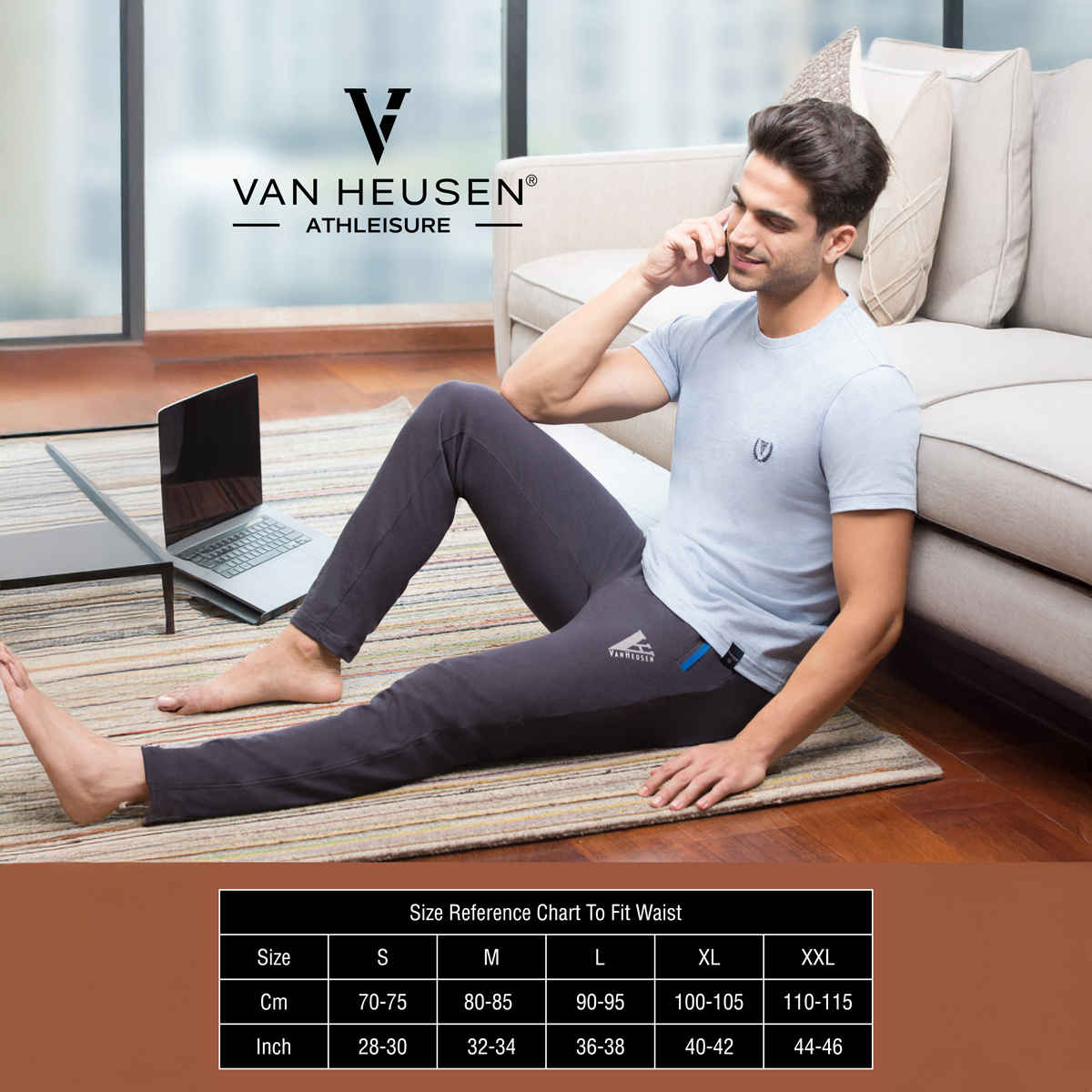 Van Heusen Athleisure Men Smart Tech and Easy Stain Release Trackpants Pack Of 1 Blue Melange |Xl