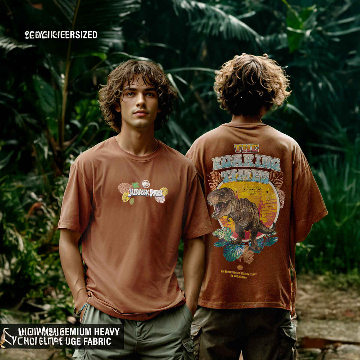 The Souled Store Men's Jurassic Park Roaring Times Oversized T-shirt | Brown - XL