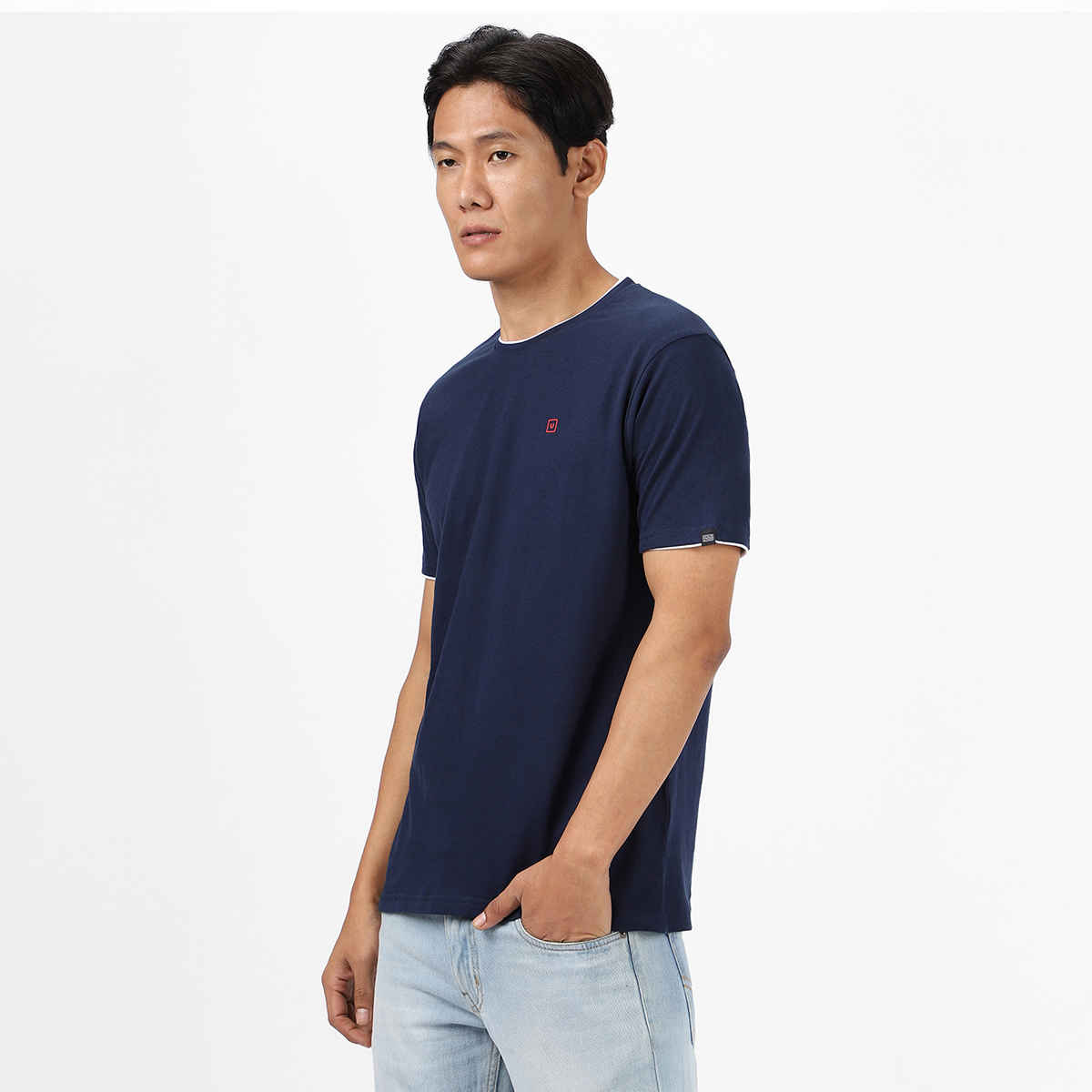 Urbano Fashion Men's Slim Fit Solid Round Neck Half Sleeve Cotton T-Shirt | Navy Blue - S
