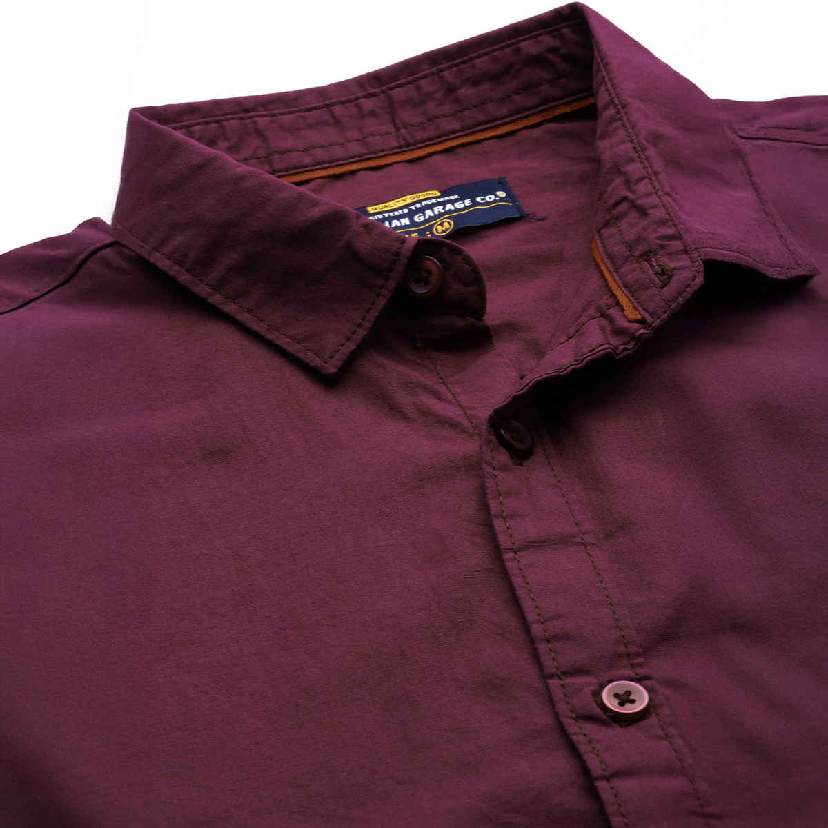 The Indian Garage Co Men's Slim Fit Solid Casual Shirt | Maroon - L