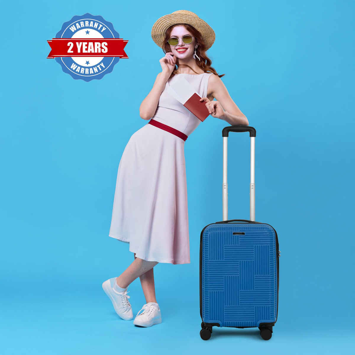 Teakwood Textured ABS and Polycarbonate 100 L Retractable Hard Luggage Trolley Bag | Blue - S