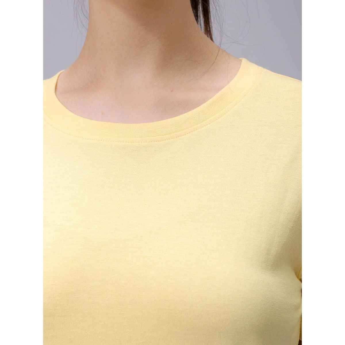 Freehand Women's Casual Regular Solid Crew Neck T-shirt | 0424-Zfhcntee3-07 | Pineapple - S