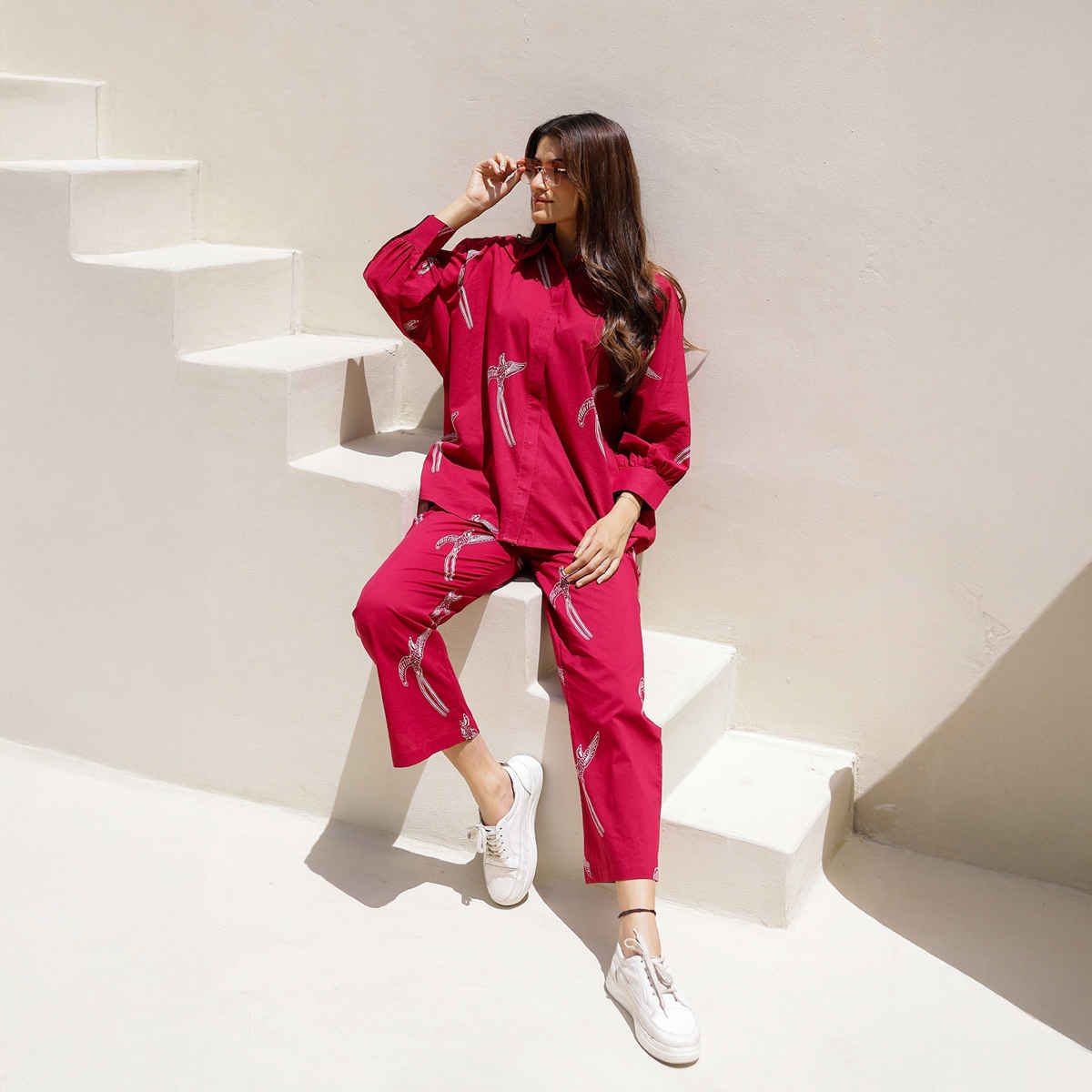 Sanskrutihomes Conversational Printed Pure Cotton Night Suit | Red - XL