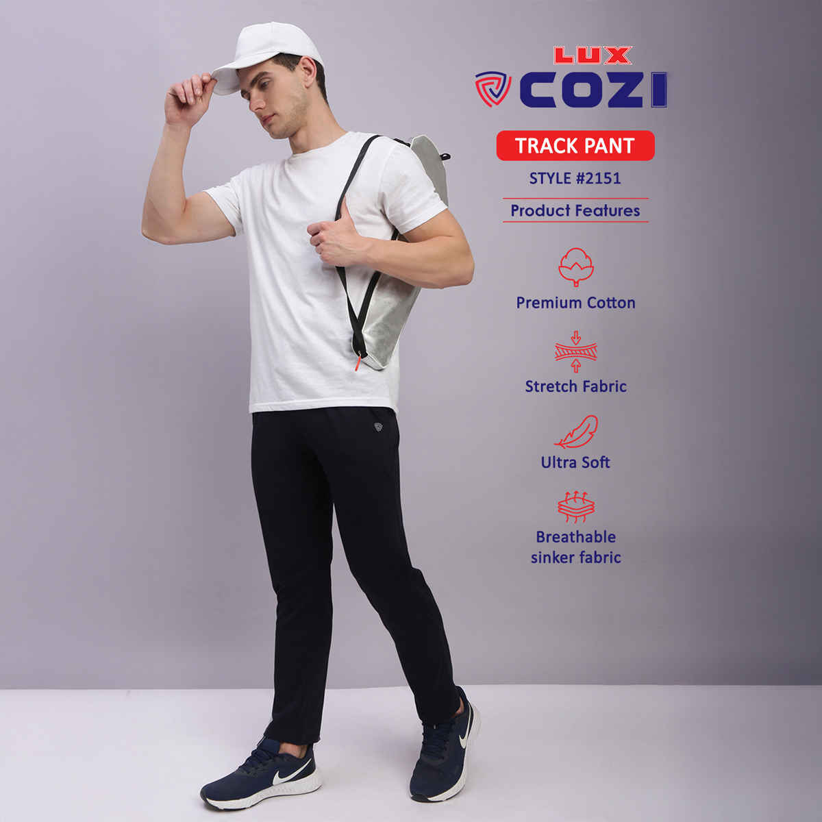 Lux Cozi Men's All-Day Comfort Premium Track Pants with Pockets | Black - M