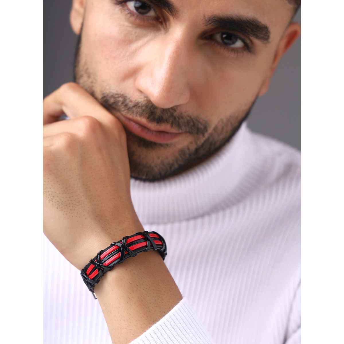 Priyaasi Men's Black Leather Bracelets (Bd-Br-20059)